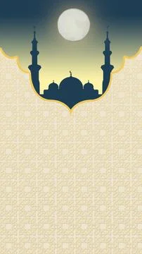 An elegant vertical illustration featuring a dark mosque silhouette under a.. イラスト素材