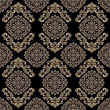 Elegant Victorian seamless damask pattern featuring ornate floral Stock Illustration
