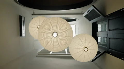 Elegant View of Floating Lanterns in a Minimalistic Interior, Highlighting the Stock Footage 310061828
