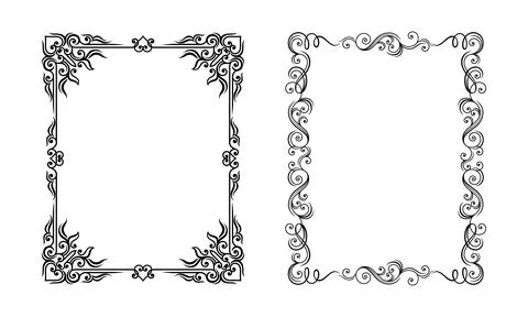 Elegant vintage decorative frames set. Filigree black ink borders of rectangular 스톡 일러스트