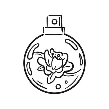 An elegant vintage perfume bottle with an exquisite peony design. Floral aroma Stock-Illustration