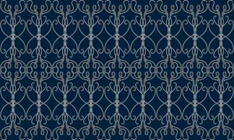 Elegant vintage seamless pattern with delicate tracery on dark blue backgroun Stock Illustration