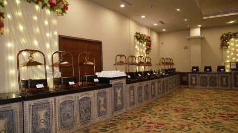 Elegant Wedding Buffet with Chafing Dishes Stock Footage 342110155