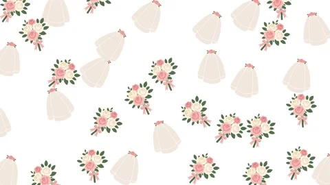 Elegant Wedding Illustration Pattern with Pink Roses and Bridal Accessories Stock Footage 345539953