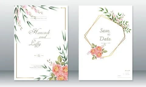 Elegant wedding invitation card template. Beautiful background with watercolo Stock Illustration