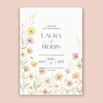 Elegant wedding invitation card template design with abstract watercolor fl.. Stock Illustration