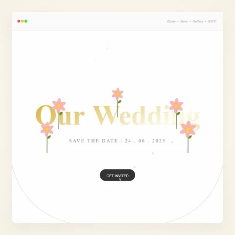 Elegant Wedding Invitation Save The Date with Flowers and Gold Text Stock Footage 346283839