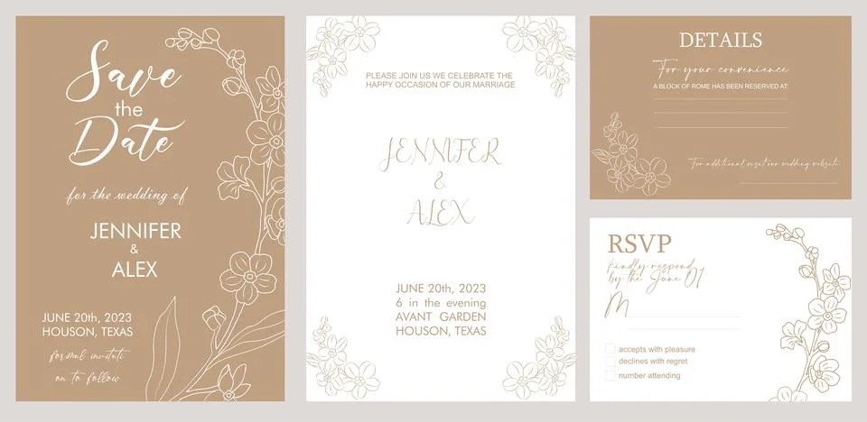 Elegant Wedding Invitation Save the Date template. Stock Illustration