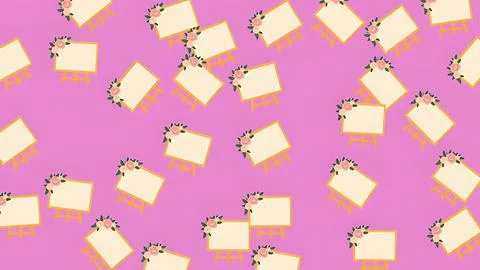Elegant wedding pattern with easel boards and pink floral decorations on a .. Stock Illustration