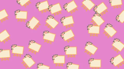 Elegant Wedding Pattern Featuring Floral Easel Boards on Pink Background Stock Footage 345539969