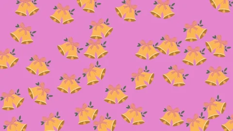 Elegant wedding pattern with golden bells and pink ribbons on pink background Stock Footage 345539982