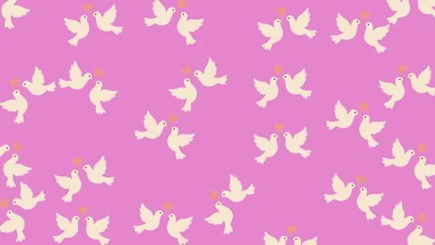 Elegant Wedding Pattern with White Love Birds and Hearts on Pink Background Stock Footage 345539983