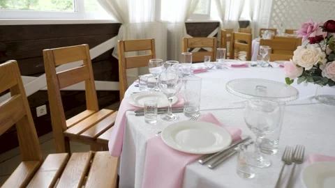 Elegant Wedding Reception Round Table Setting Decor Stock Footage 340234192