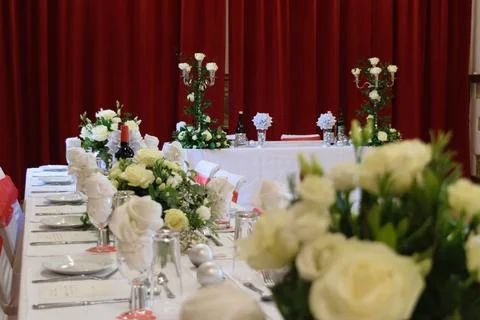 Elegant wedding reception setup Stock Photos