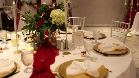 Elegant wedding reception table setting Stock Footage 337498518