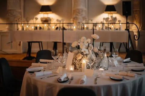 Elegant Wedding Reception Table Setup Stock Photos