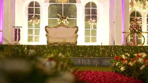 Elegant Wedding Stage with Luxury Sofa and Floral Decor Stock Footage 341879173