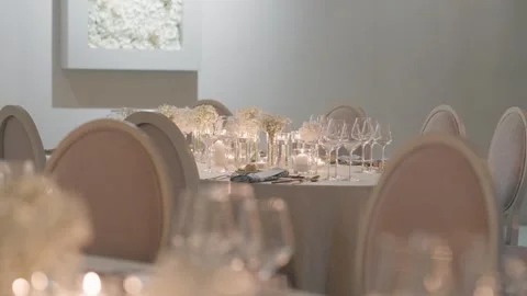 Elegant Wedding Table Setting With White Flowers And Candles Stock Footage 337778010