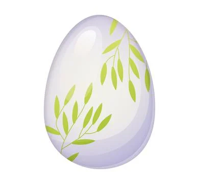 Elegant white Easter egg with green leaves pattern vector Stock Illustration