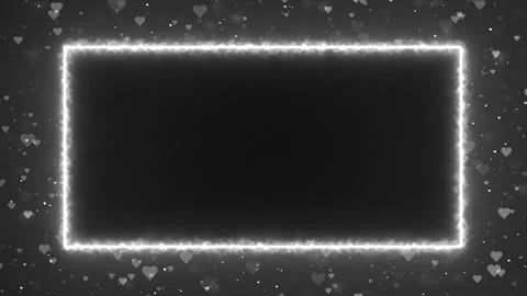 Elegant white glowing neon rectangle frame with falling hearts Stock Footage 335691220