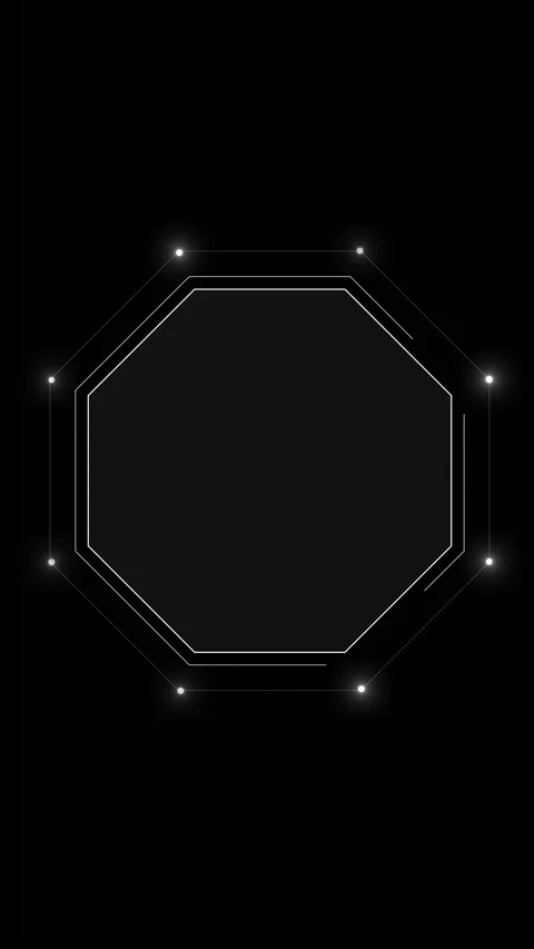 Elegant white octagonal lines glowing corner points panel on a vertical black ba 스톡 동영상 340556173