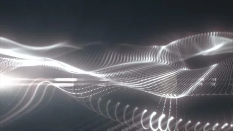 Elegant white particle waves creating a luminous monochrome digital landsca.. Stock Illustration