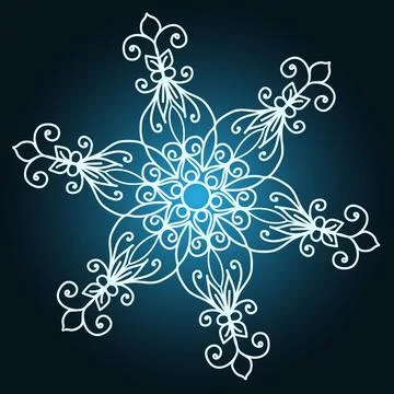 Elegant white snowflake vector mandala on dark blue background Stock Illustration
