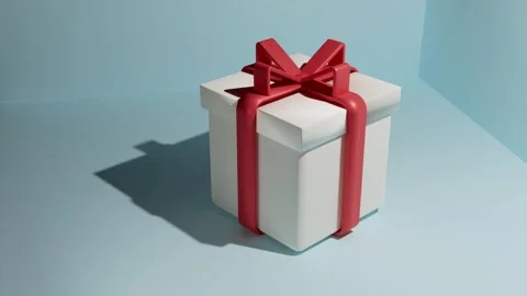 Elegant White Square Present with Glossy Red Bow Stock Footage 259587423