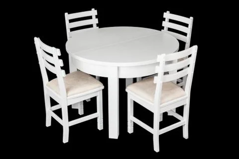 Elegant white table and chairs with clipping path. Stock Photos