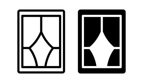 Elegant Window Design Outline Set with Drapes and Curtains in Two Styles Stock Illustration