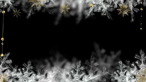 Elegant winter border featuring shimmering gold snowflakes and intricate silver 스톡 동영상 343841009