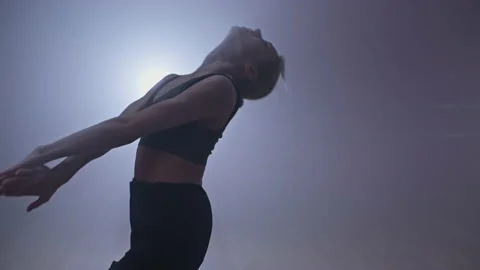 Elegant woman performing dance elements of contemporary choreography at studio. Stock Footage 148048508
