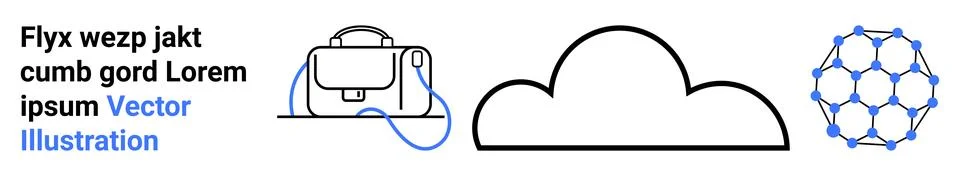 Elegant work bag, cloud icon, and network sphere in black and blue. Ideal for Stock Illustration