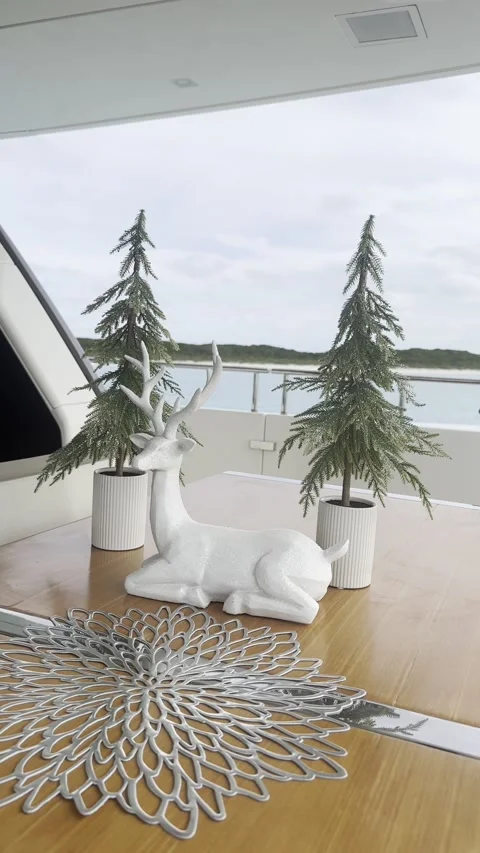 Elegant yacht interior with decorative elements overlooking sea view in motio Video stock 320499840