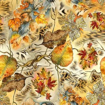 An,Elegant,Looking,Golden,Textured,Leaves,Pattern Stock Illustration