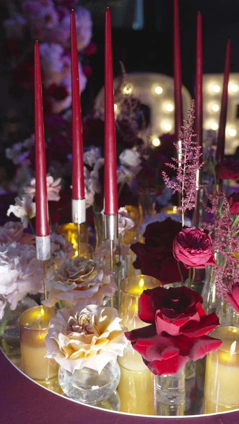 Elegantly decorated table with candles Stock-Footage 278047554
