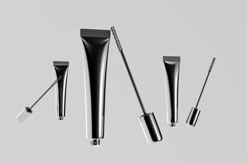 Elegent mascara packaging with metallic cap, slim mascara spoolies brush Stock Illustration