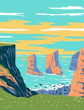 Elegug Stack Rocks Located in Pembrokeshire Coast National Park in West Wales Illustrazione stock