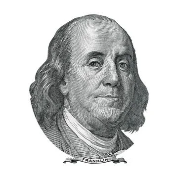 Element from a Banknote. Benjamin Franklin Cut from 100 Dollars Banknote Bill Illustrazione stock