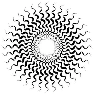 Element with bursting radial distorted lines. Black and white geometric shape イラスト素材
