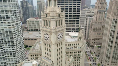 Element Chicago city downtown, capturing skyscrapers and river. Aerial view Stock Footage 312342635