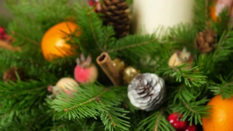 Element of Christmas composition close-up. Transition from out of focus to focus Vidéo 116494032