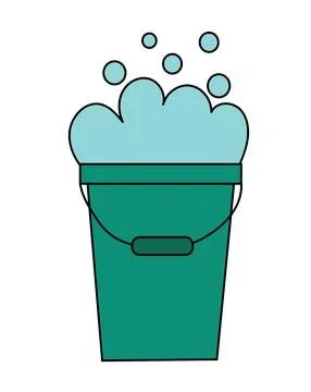 Element of cleaning tool. Bucket with foam. Vector flat illustration Stock Illustration