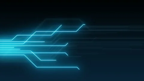 Element of a computer circuit board. Electrical signals travel through wires and Stock Footage 166548246