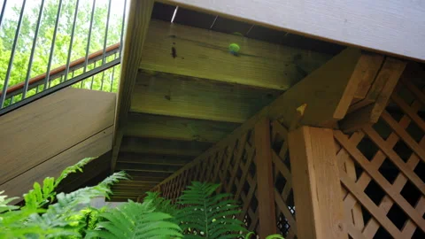 Element of the exterior, new deck on the backyard , view from the bottom above. Stock Footage 311495884