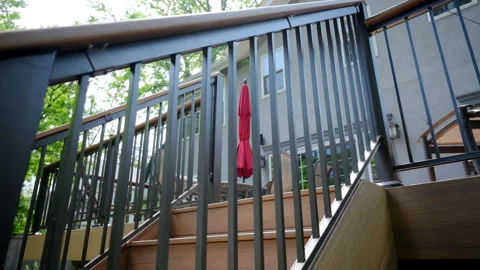 Element of the exterior, new stairs on the backyard , slow move wide camera shot Stock Footage 311495219