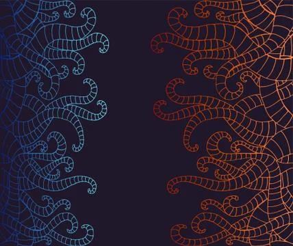 Element fire and water decorative ornamental frame, dark blue background. Ver Stock Illustration