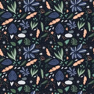 Element of floral seamless pattern. Stylized leaves and flowers Stock Illustration