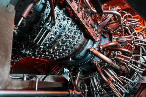 Element of a high-tech Gas turbine with a reactive fuel supply system Stock Photos