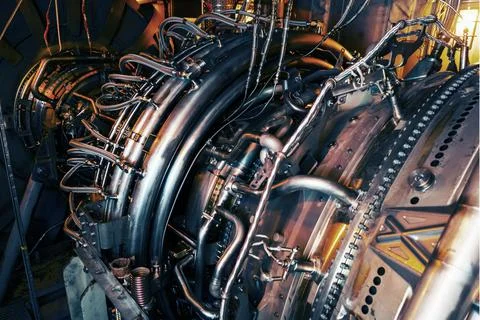 Element of a high-tech Gas turbine with a reactive fuel supply system Stock Photos